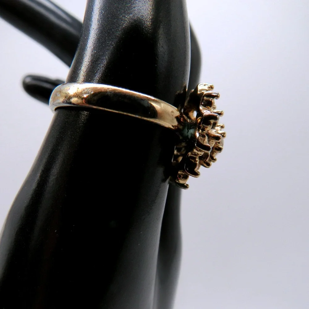Vintage Gold Tone Smoky Champagne Rhinestone Sunburst Floral Cocktail Ring 7.5